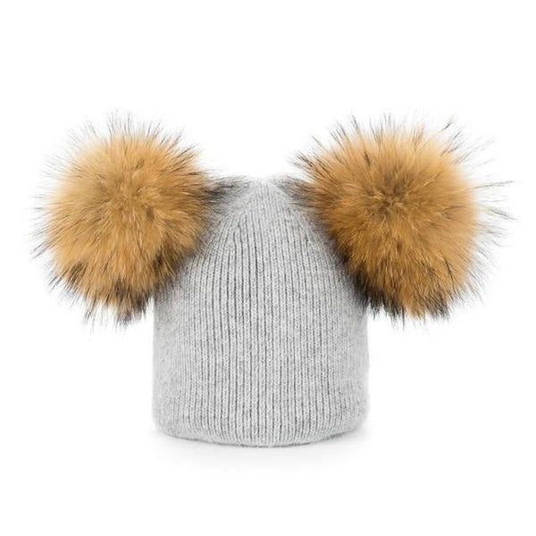 Fur Pompom Winter Beanie Matching Set