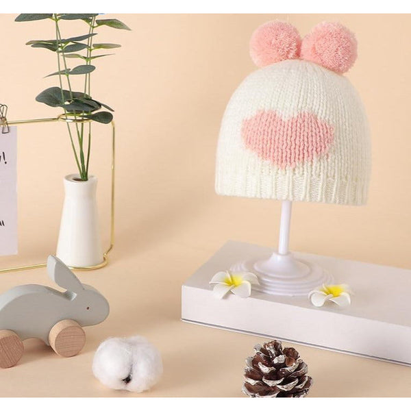 Knitted Heart Pompom Hat