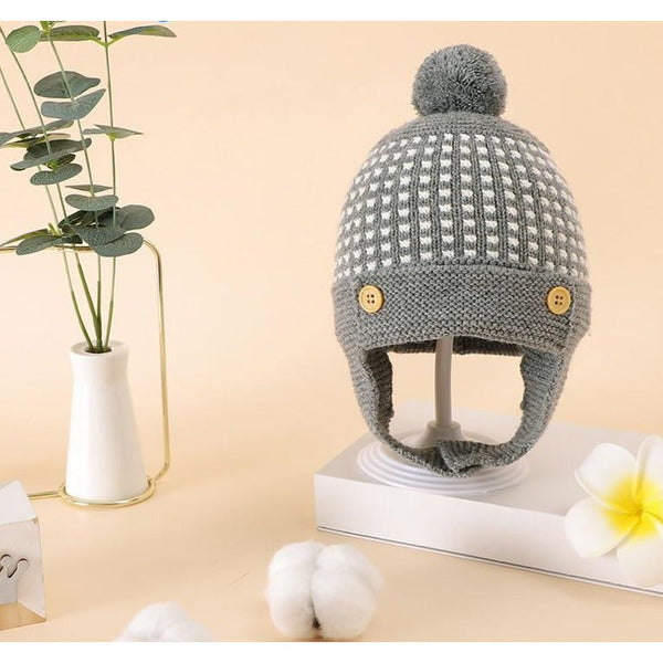 Stripe Pompom Hat with Earflaps